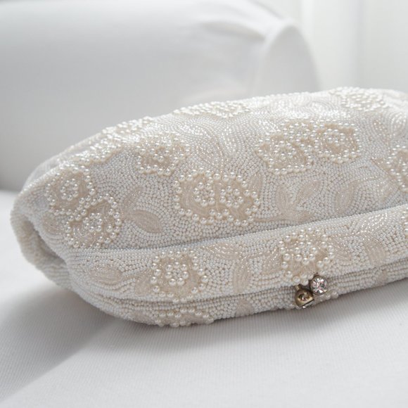 Vintage Ivory Beaded Pearl Evening Bag Clutch by Magid - Picture 5 of 16